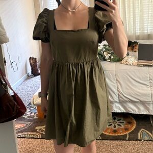Forever 21 Olive Mini Dress with Puff Sleeves